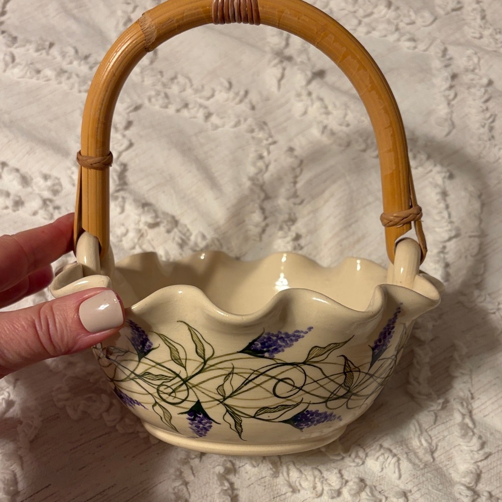 Cream Basket with Purple Floral Design